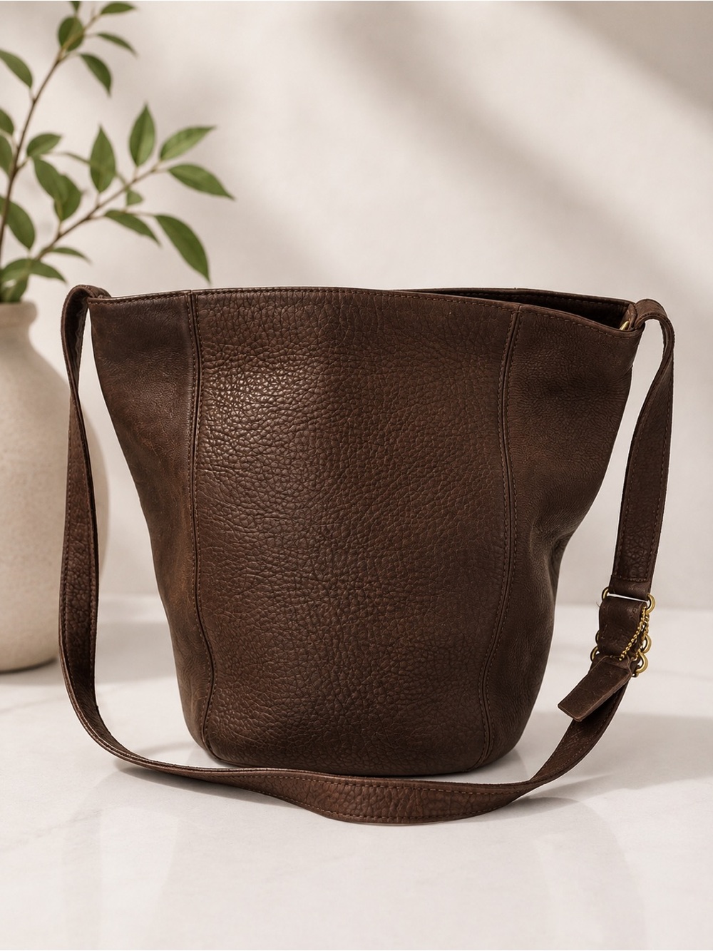Coach Dark Brown Pebbled Leather Hobo Bag